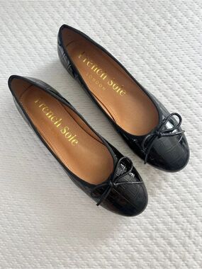 French Sole London Amelie Black Patent Croc Embossed Leather Flats EU 38.5 NEW